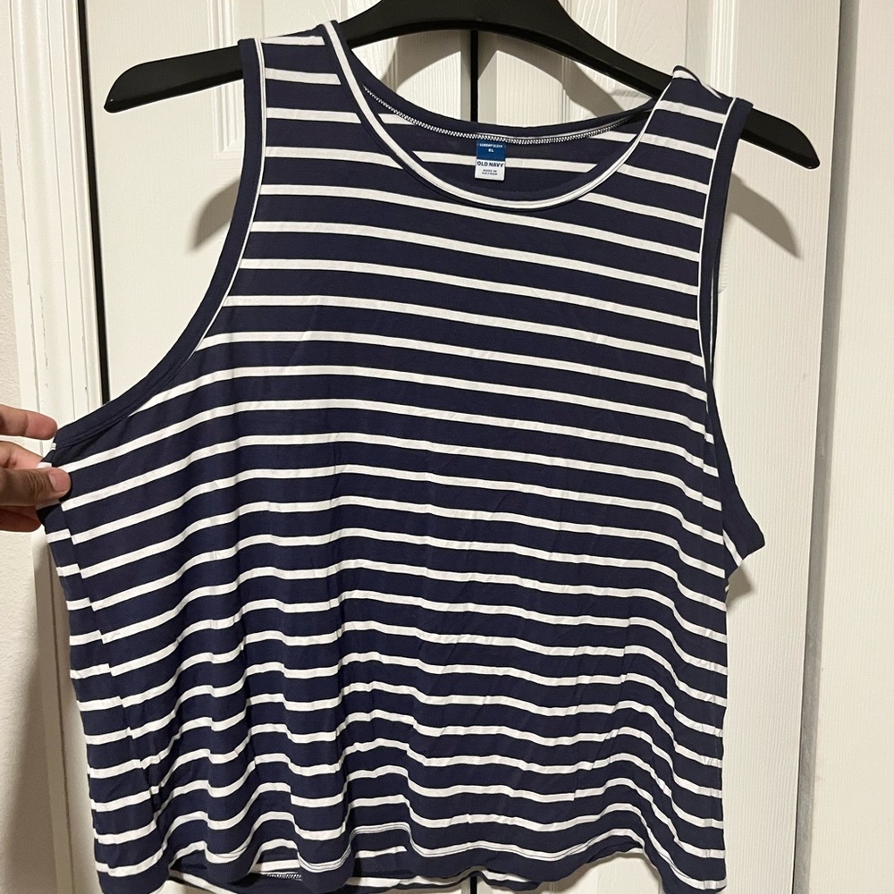 Navy and White Striped Women's Tank Top